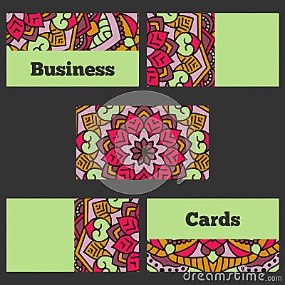 Template business cards with oriental pattern and geometric circle element. Vector Illustration