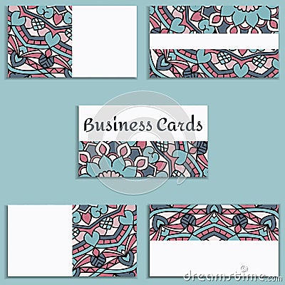 Template business cards with oriental pattern and geometric circle element. Vector Illustration