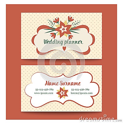 Template business cards for wedding planner or Vector Illustration