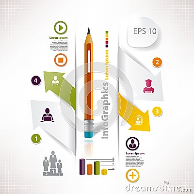 Template for business infographic with cutout and pencil Vector Illustration