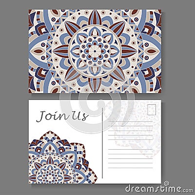 Template for business, invitation card. Postcard background with mandala element. Decorative ornamental design Vector Illustration
