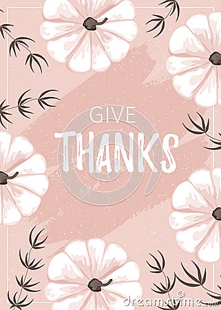 Template card with white pumpkin. Give thanks Vector Illustration