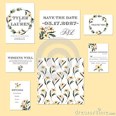 Template cards set with watercolor pink flowers illustrations Cartoon Illustration