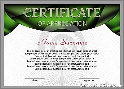 Template certificate or diploma. Elegant green design. Vector Vector Illustration