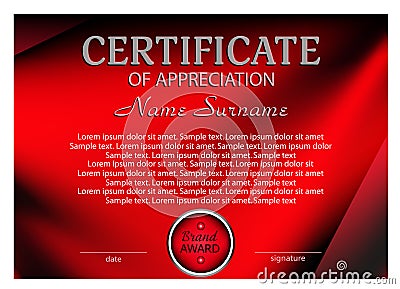 Template certificate or diploma. Modern red design. Vector Vector Illustration