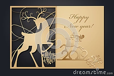 Template Christmas cards for laser cutting. Through silhouette New Year`s picture. vector illustration. Vector Illustration