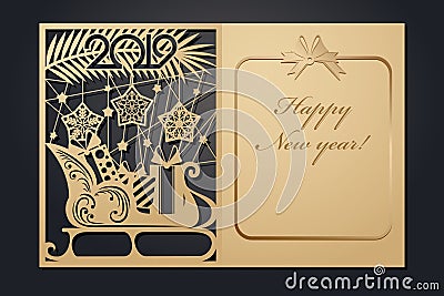 Template Christmas cards for laser cutting. Through silhouette New Year`s picture. vector illustration. Vector Illustration