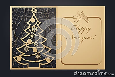 Template Christmas cards for laser cutting. Through silhouette New Year`s picture. vector illustration. Vector Illustration