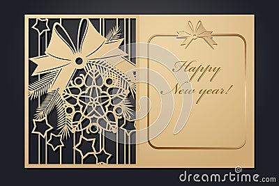 Template Christmas cards for laser cutting. Through silhouette New Year`s picture. vector illustration. Vector Illustration