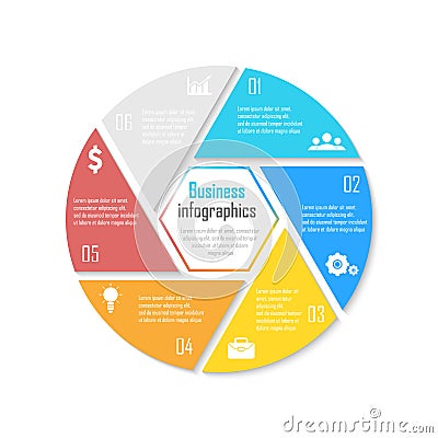 Template for circle diagram, options, web design, graph and round infographic. Vector Illustration