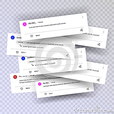 Template of comments. Leave a comment on the video. template for feedback on the site. isolated on transparent background Vector Illustration