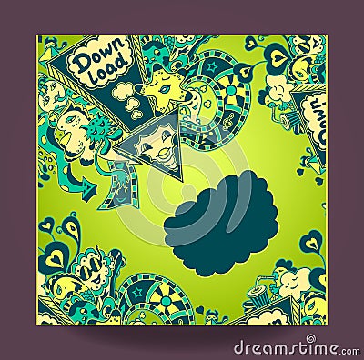 Template of Concept down load with doodle monsters green Vector Illustration