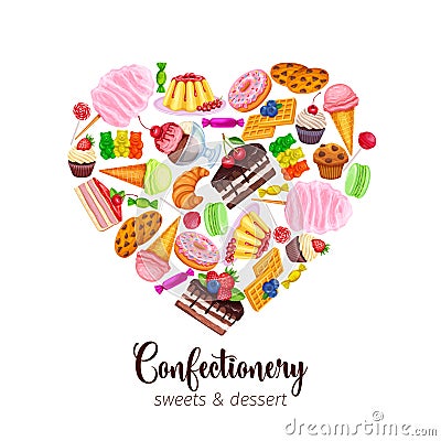 Template with confectionery and sweets i Vector Illustration