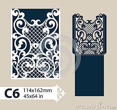 Template congratulatory envelope with carved openwork pattern Vector Illustration
