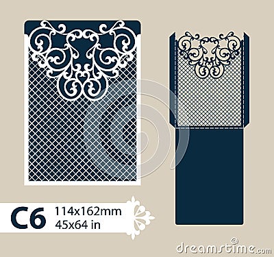 Template congratulatory envelope with carved openwork pattern Vector Illustration