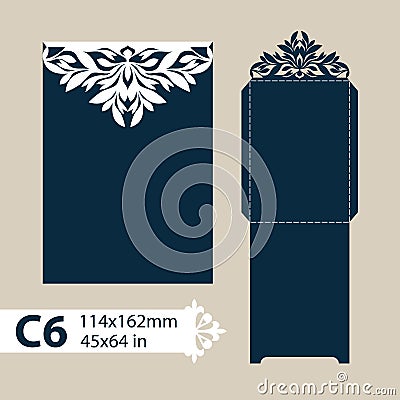 Template congratulatory envelope with carved openwork pattern Vector Illustration