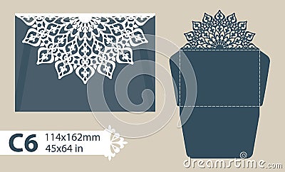 Template congratulatory envelope with carved openwork pattern Vector Illustration