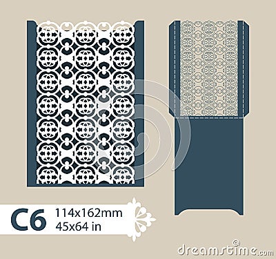 Template congratulatory envelope with carved openwork pattern Vector Illustration