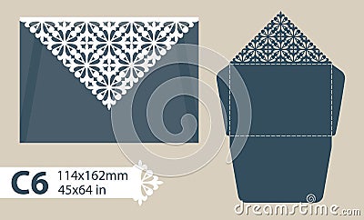 Template congratulatory envelope with carved openwork pattern Vector Illustration