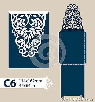 Template congratulatory envelope with carved openwork pattern Vector Illustration