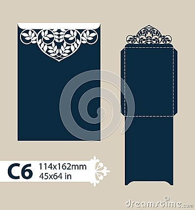 Template congratulatory envelope with carved openwork pattern Vector Illustration