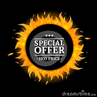 Template design circle banner with Special sale. Black round card for hot offer Vector Illustration