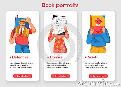 Template design for mobile app page with Book portrait concept Vector Illustration