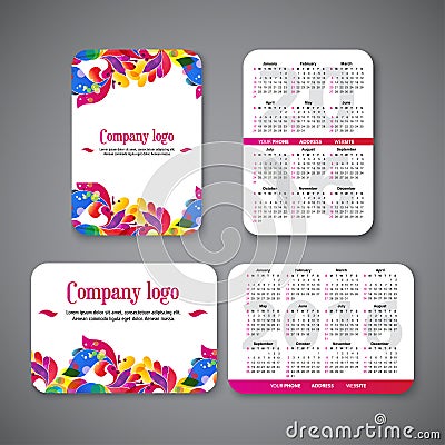 Template design pocket calendar 2016 with patterns Vector Illustration
