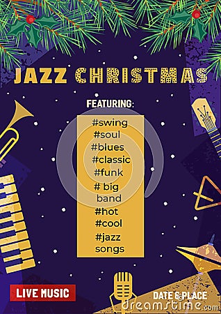 Template Design Poster Christmas Jazz vector Cartoon Illustration