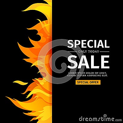 Template design vertical banner with Special sale. Card for hot offer with frame fire graphic. Invitation layout Vector Illustration