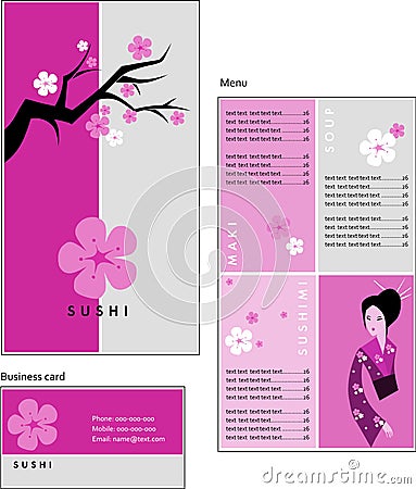 Template designs of menu and business card for cof Vector Illustration