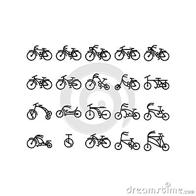 Bicycle icon with various types of bikes Vector Illustration