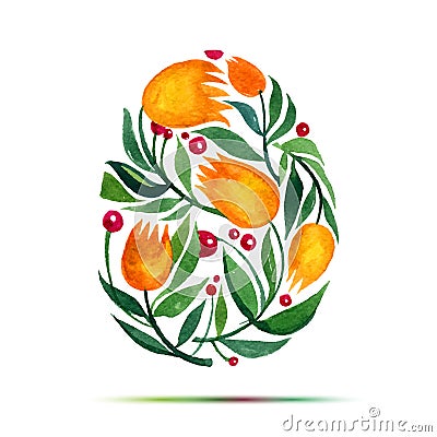 Template for Easter greeting card or invitation. Happy Easter! Watercolor flower tulips egg Vector Illustration