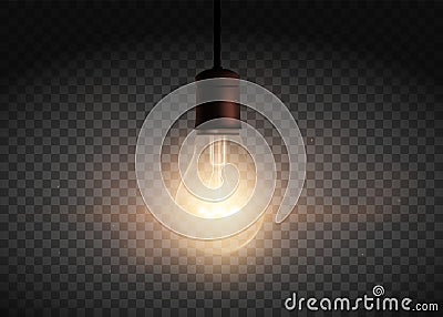 Template Edison retro light bulb is glowing in the dark. Isolate Vector Illustration