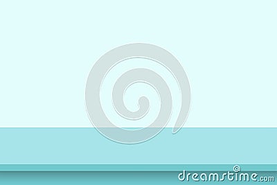 Template empty blue studio table room background. Table on vivid wall background. Banner for advertise product on website. Vector Vector Illustration