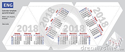 Template english calendar 2018 pyramid shaped Vector Illustration