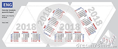 Template english calendar 2018 pyramid shaped Vector Illustration