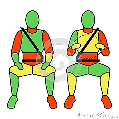 Template figure man sitting in a car driver and passenger. Crash test. Sign. View in front. Vector illustration Vector Illustration