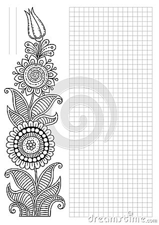Template with floral motifs. Page background for invitations, menus, notebooks, books. Background in the style of the Doodle line. Vector Illustration