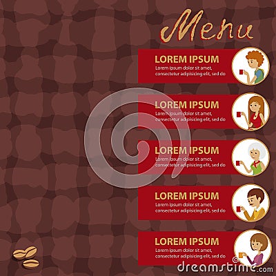 Template for flyer and banner. Vector Illustration with men and women drinking coffee. Vector Illustration