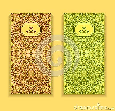 Template flyer or package with Zen-doodle pattern in green brown Vector Illustration