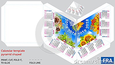 Template french calendar 2018 by seasons pyramid shaped Vector Illustration