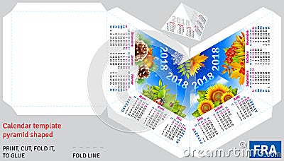 Template french calendar 2018 by seasons pyramid shaped Vector Illustration