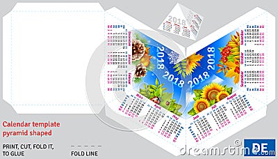 Template german calendar 2018 by seasons pyramid shaped Vector Illustration