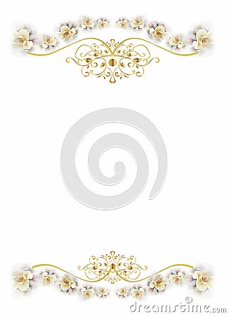 Template of gift or wedding card with flowers and gold decorations. Stock Photo