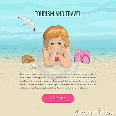 Template girl of vacation on beach Vector Illustration