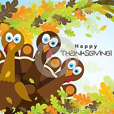 Template greeting card with a happy Thanksgiving turkey, vector Vector Illustration