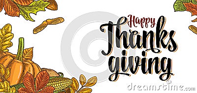 Template for greeting card and poster Thanksgiving day Vector Illustration