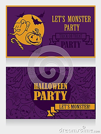 Template for halloween party invitations with cartton traditional halloween stuff Vector Illustration
