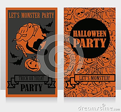 Template for halloween party invitations with cartton traditional halloween stuff Vector Illustration